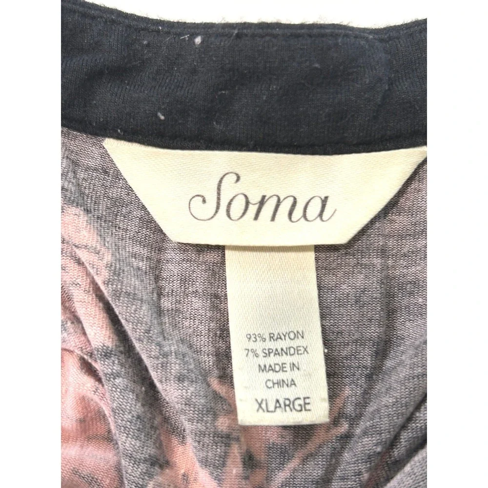 Soma Cool Nights Intimates Womens XL Black Pink Floral Short Sleeve Sleep‎ Shirt